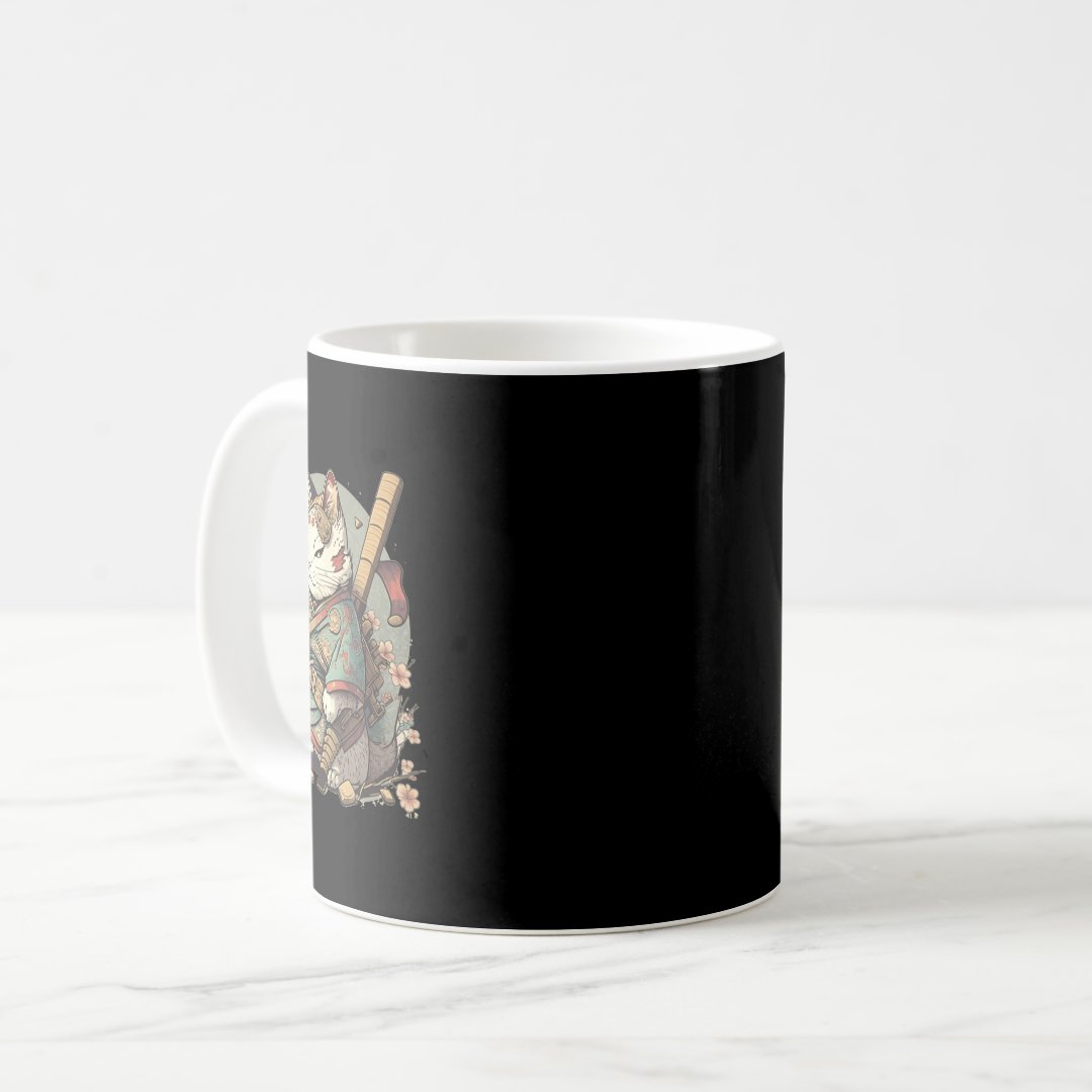 Cat Kawaii Style Samurai Anime Kitten Japanese  Coffee Mug Anime Kupa Bardak Modern Anime Baskılı Kupa