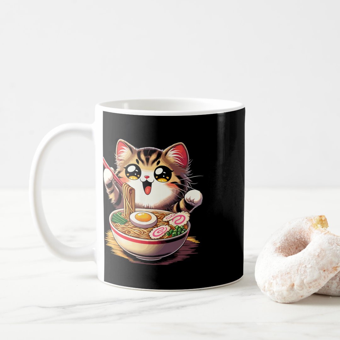 Cat Ramen Noodles Anime Kawaii Japanese Cat  Coffee Mug Anime Kupa Bardak Modern Anime Baskılı Kupa