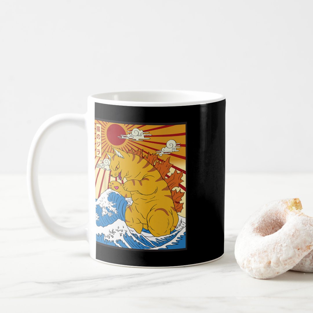 Catzilla Cat Japanese Anime Kawaii Funny Gifts Sun Coffee Mug Anime Kupa Bardak Modern Anime Baskılı Kupa