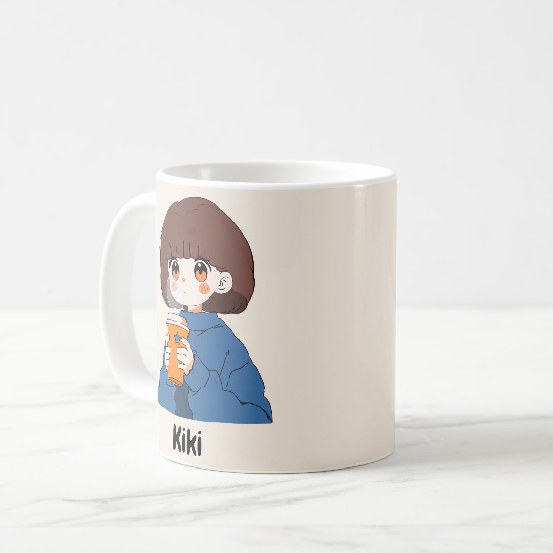 Chibi anime girl drinking coffee Mug Anime Kupa Bardak Modern Anime Baskılı Kupa