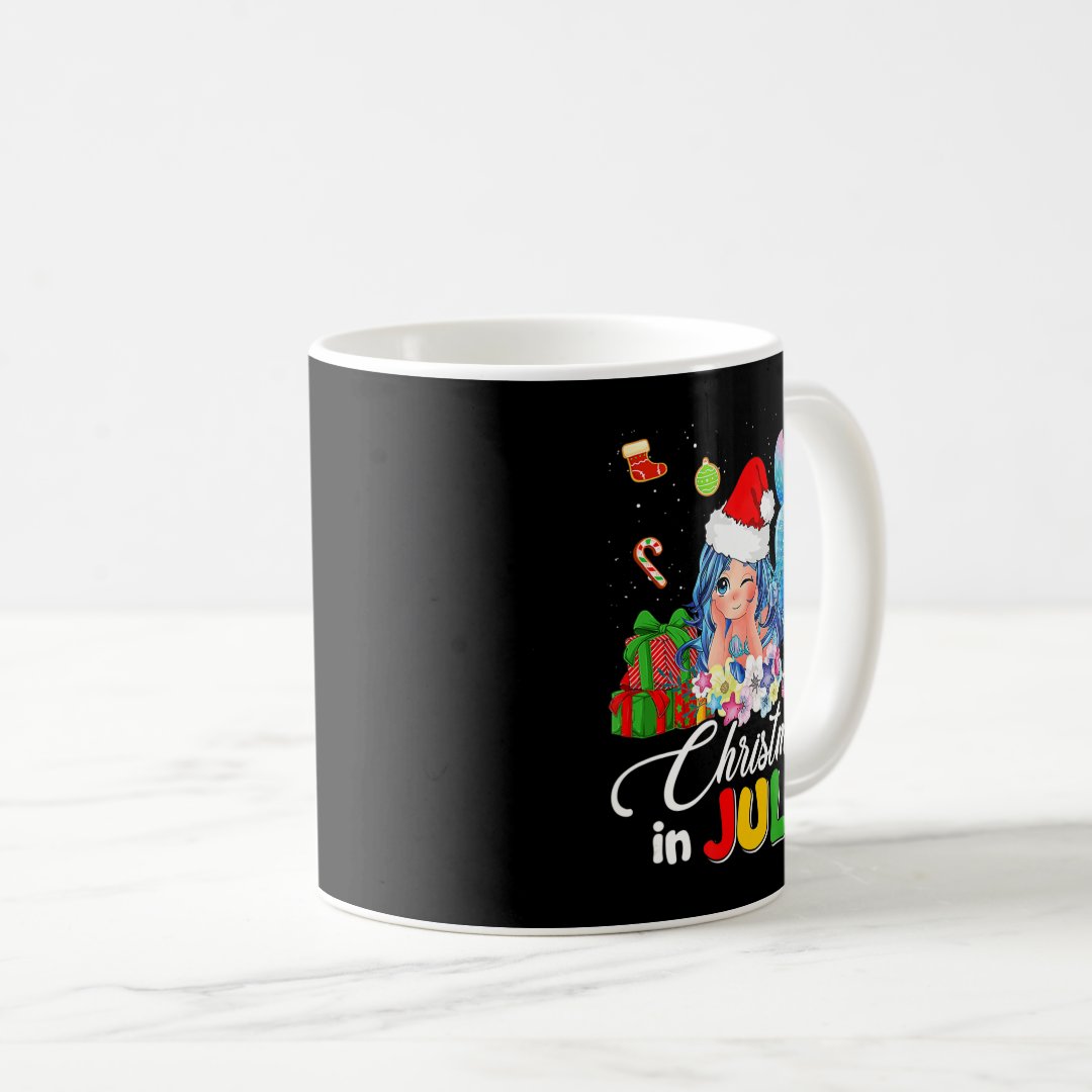 Christmas In July Cute Anime Mermaid Santa Hat Sum Coffee Mug Anime Kupa Bardak Modern Anime Baskılı Kupa