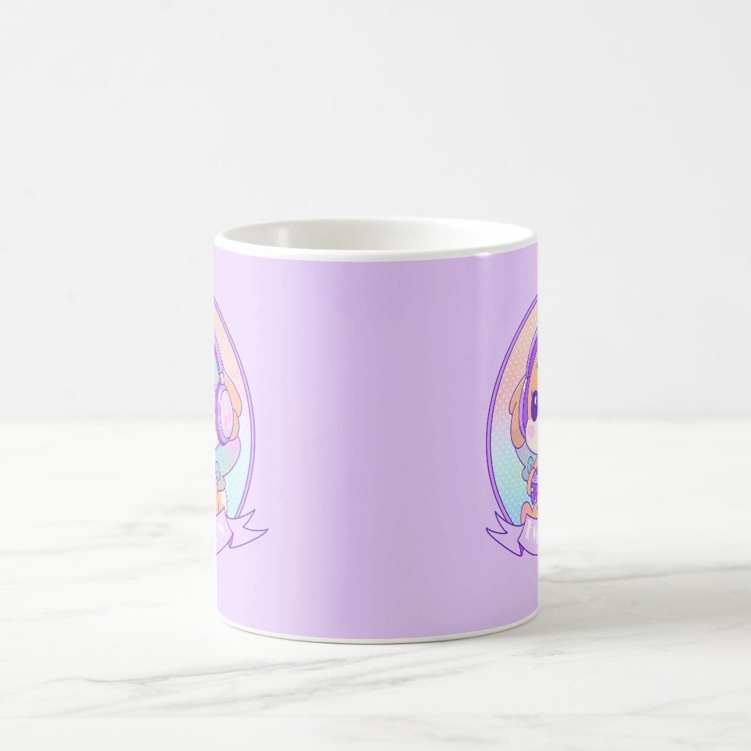 Cool Kawaii Gamer Girl Dog in Purple with Name Coffee Mug Anime Kupa Bardak Modern Anime Baskılı Kupa