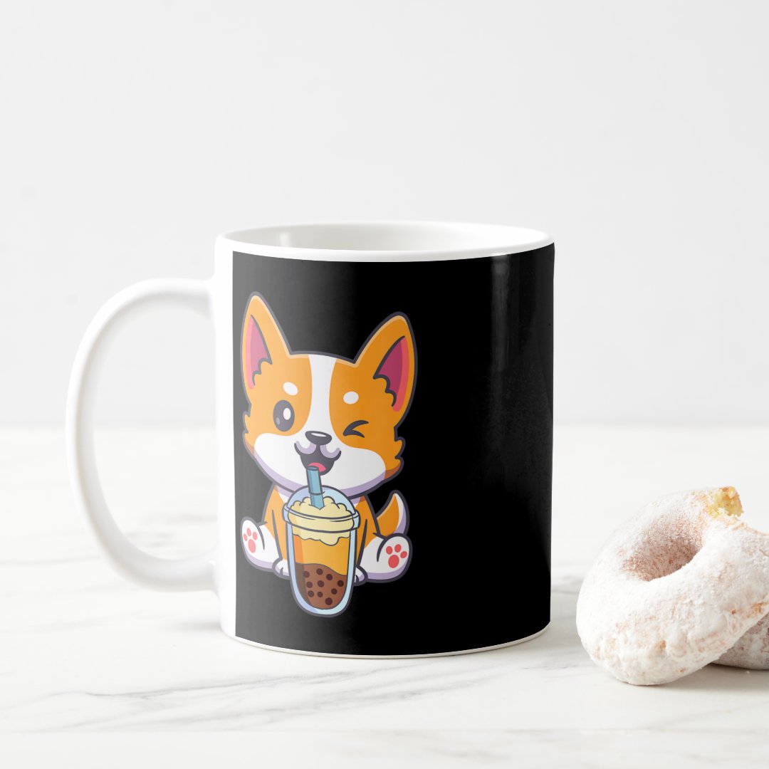 Corgi Drinking Boba Bubble Tea Drink Dog Anime Kaw Coffee Mug Anime Kupa Bardak Modern Anime Baskılı Kupa