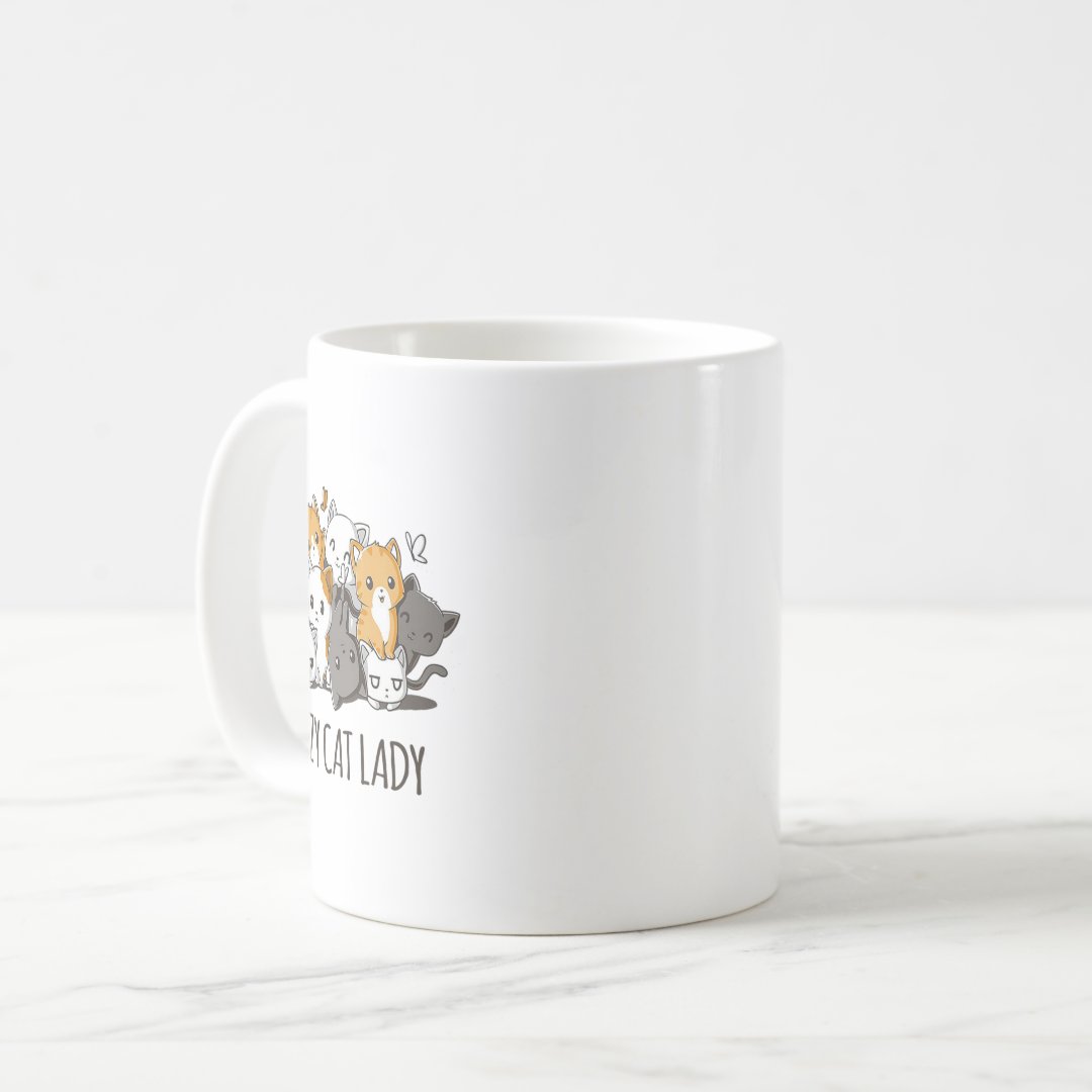 Crazy Cat Lady Cute Anime Kitty Cat T Shirt  Coffee Mug Anime Kupa Bardak Modern Anime Baskılı Kupa