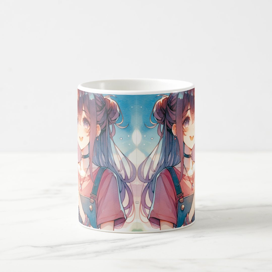 Cute Anime Girl Holding a Boba Tea Coffee Mug Anime Kupa Bardak Modern Anime Baskılı Kupa