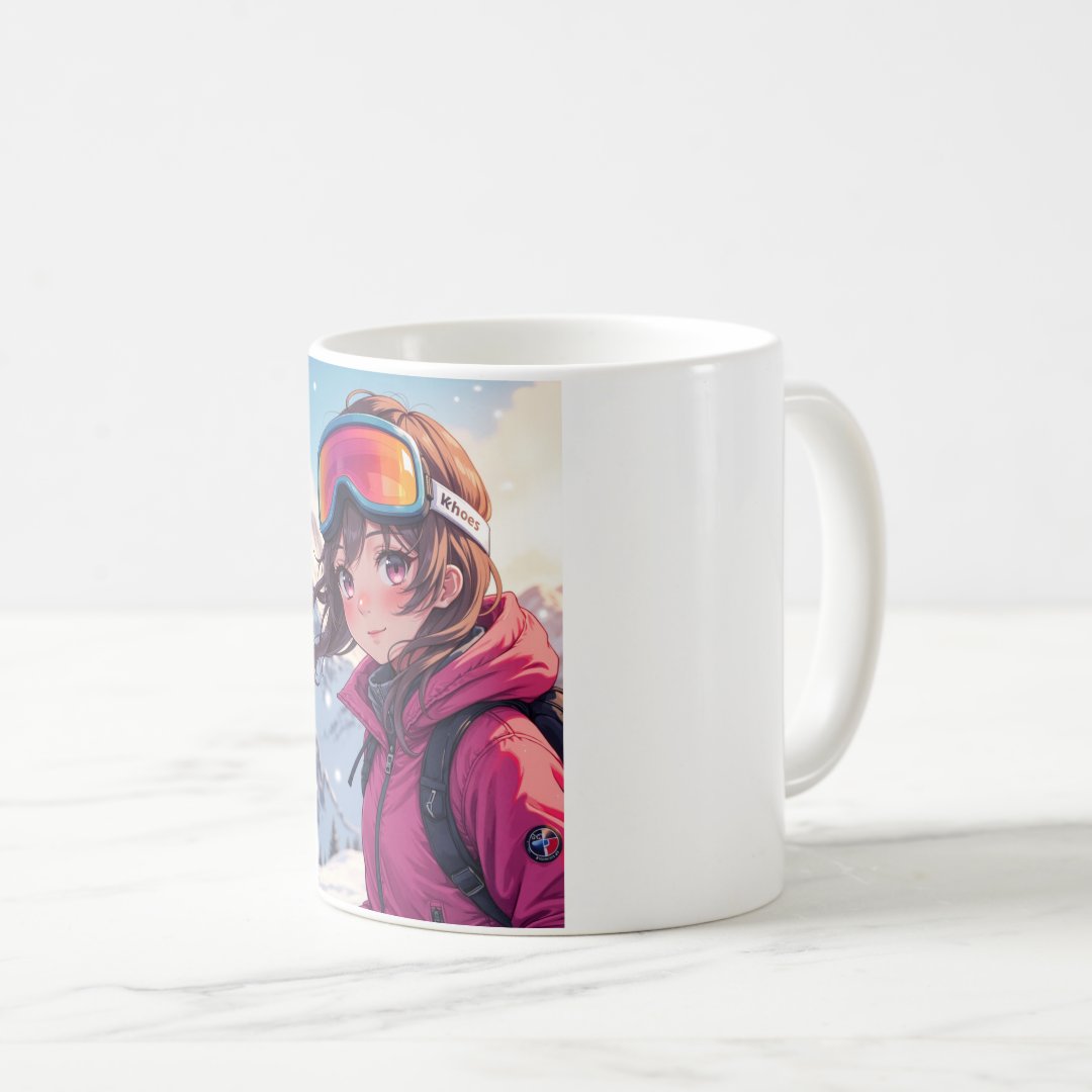 Cute Anime Girl on Snowy Mountain | Cozy Winter Coffee Mug Anime Kupa Bardak Modern Anime Baskılı Kupa