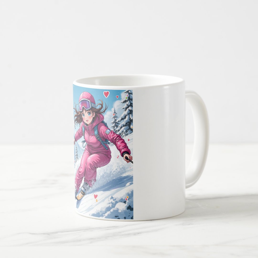 Cute Anime Girl Skiing | Winter Sports Coffee Mug Anime Kupa Bardak Modern Anime Baskılı Kupa