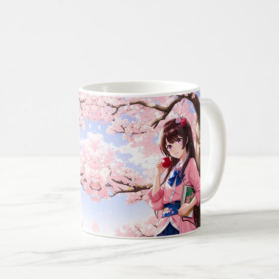 Cute Anime Girl Under A Cherry Blossom Tree Coffee Mug Anime Kupa Bardak Modern Anime Baskılı Kupa