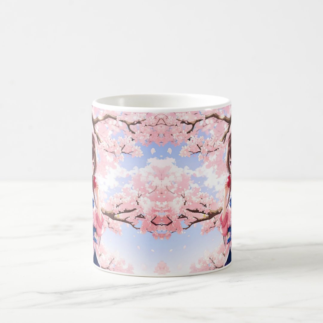 Cute Anime Girl Under A Cherry Blossom Tree Coffee Mug Anime Kupa Bardak Modern Anime Baskılı Kupa