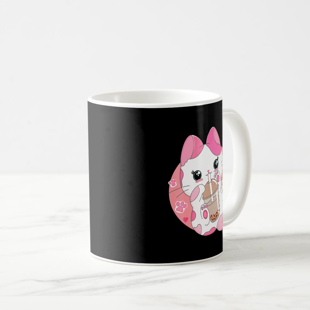 Cute Anime Kawaii Cat Boba Bubble Tea Girls Costum Coffee Mug Anime Kupa Bardak Modern Anime Baskılı Kupa