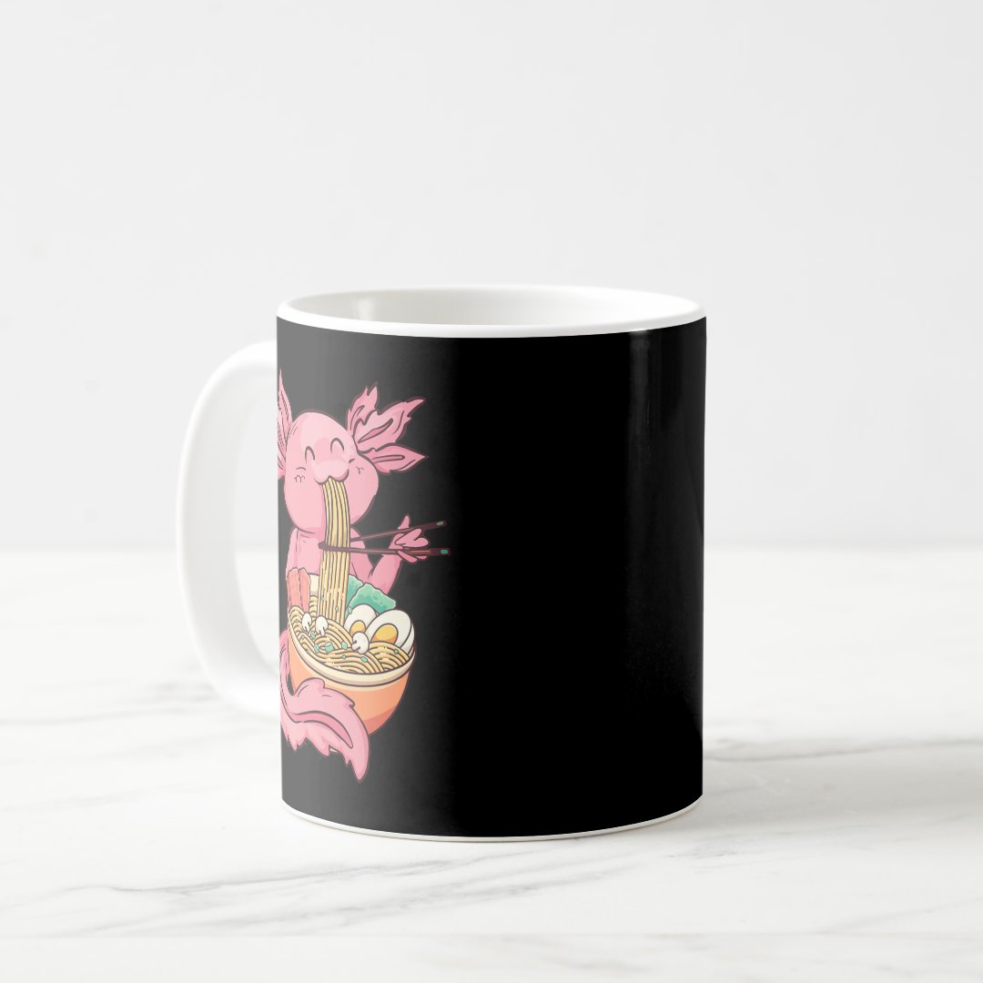 Cute Axolotl Eating Ramen Noodles Kawaii Anime Gir Coffee Mug Anime Kupa Bardak Modern Anime Baskılı Kupa