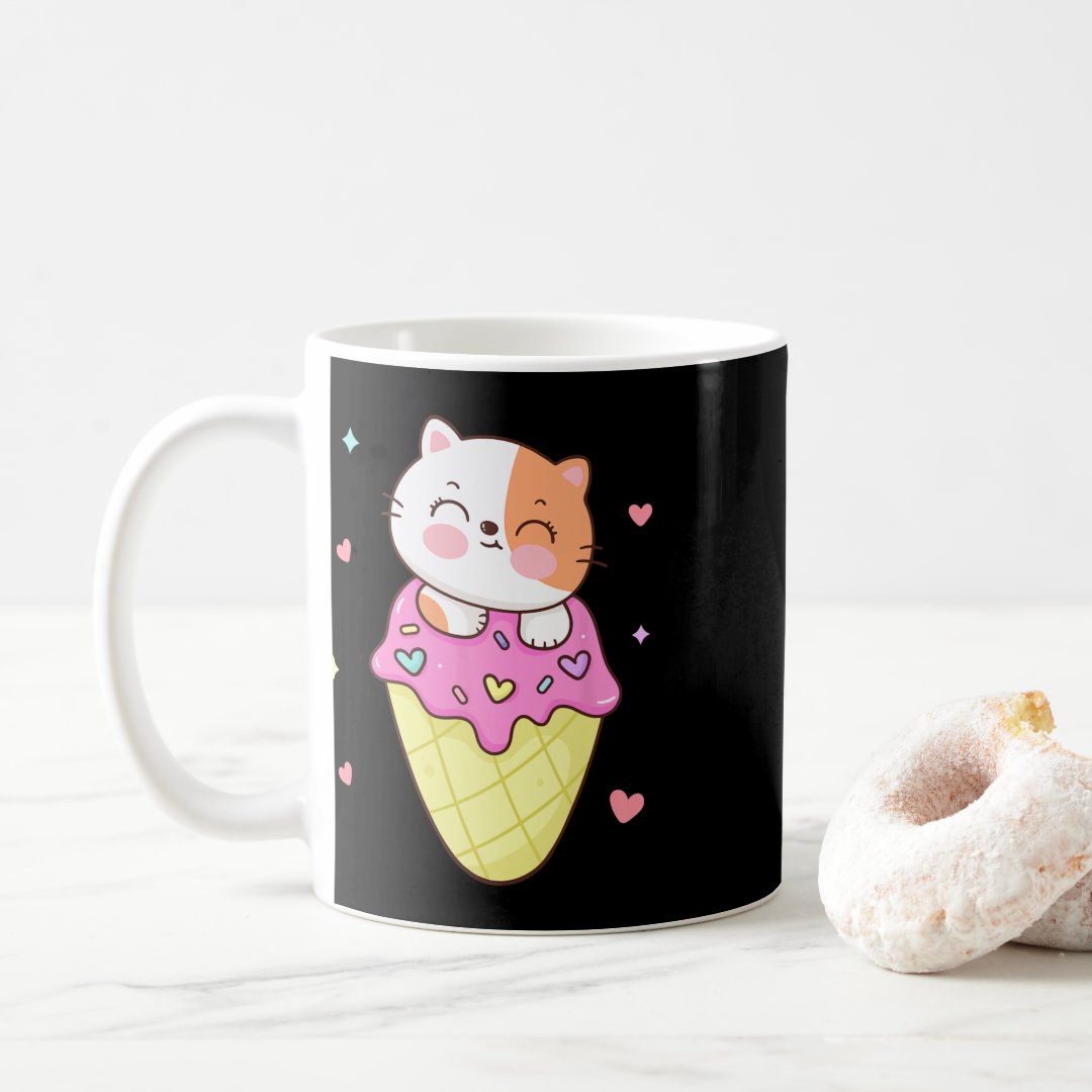 Cute Cat Ice Cream Shirt Anime Kawaii Kids Teen Gi Coffee Mug Anime Kupa Bardak Modern Anime Baskılı Kupa