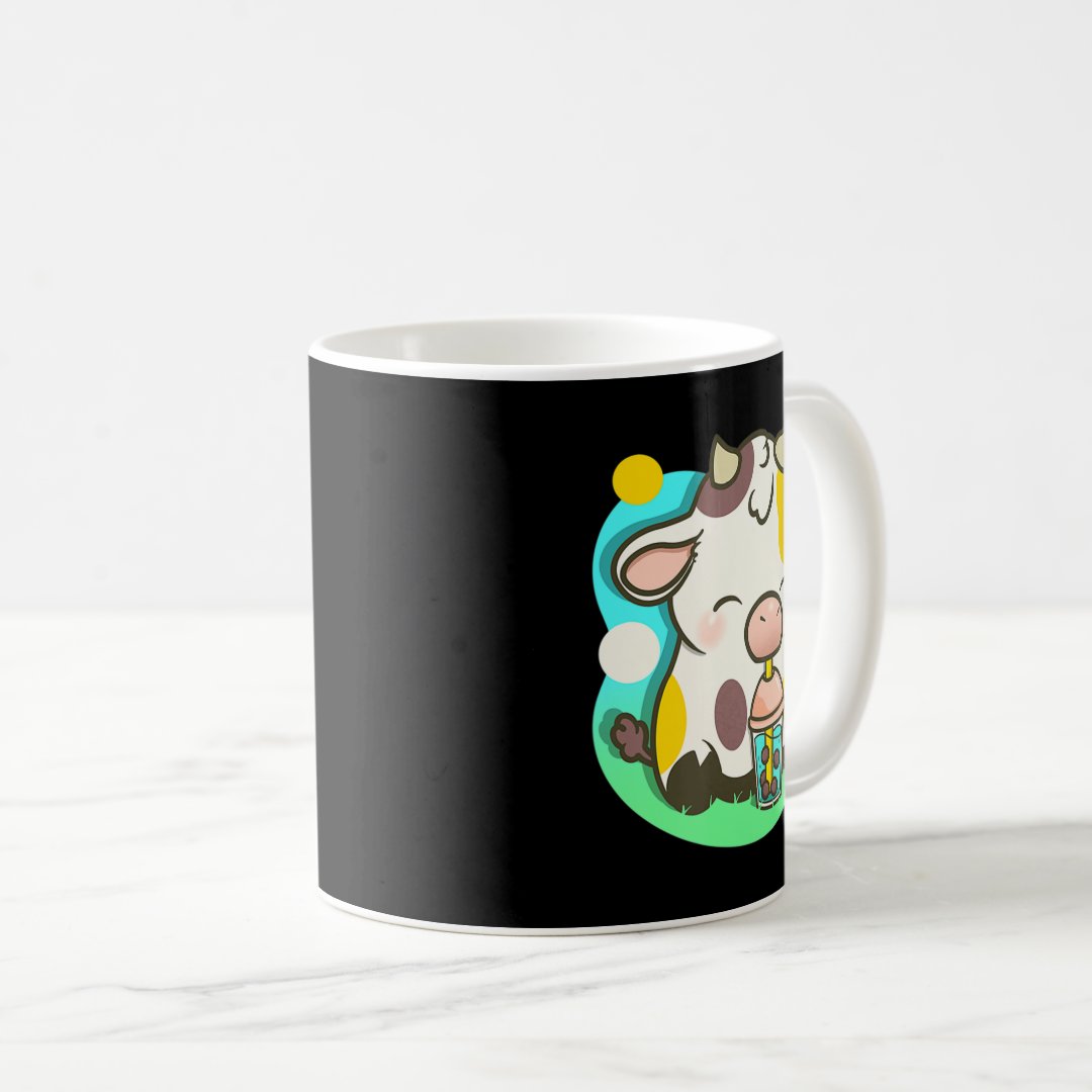 Cute Cow Boba Tea Bubble Tea Anime Kawaii  Coffee Mug Anime Kupa Bardak Modern Anime Baskılı Kupa