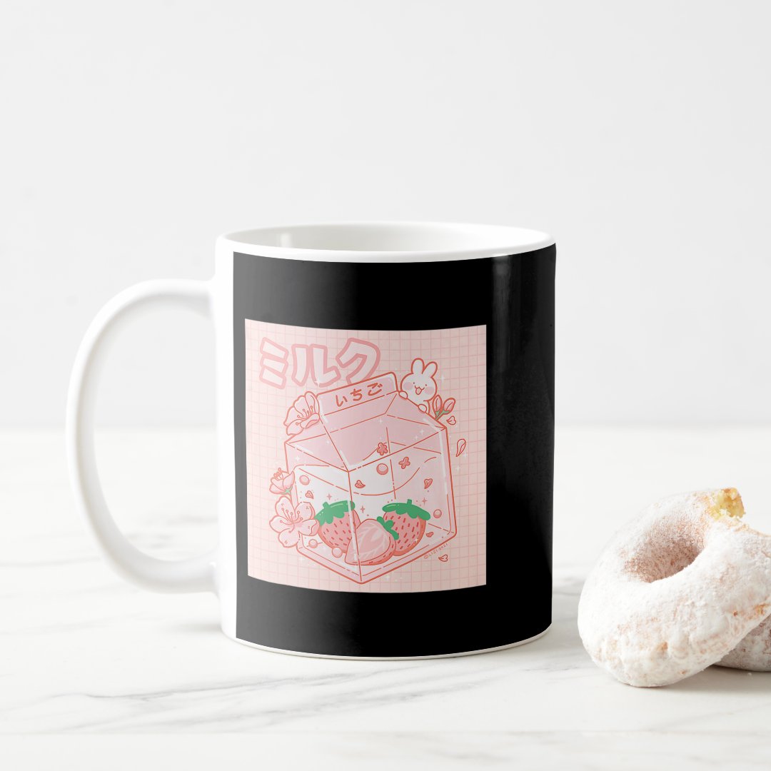 Cute Japanese Kawaii Anime Aesthetic Pink Strawber Coffee Mug Anime Kupa Bardak Modern Anime Baskılı Kupa