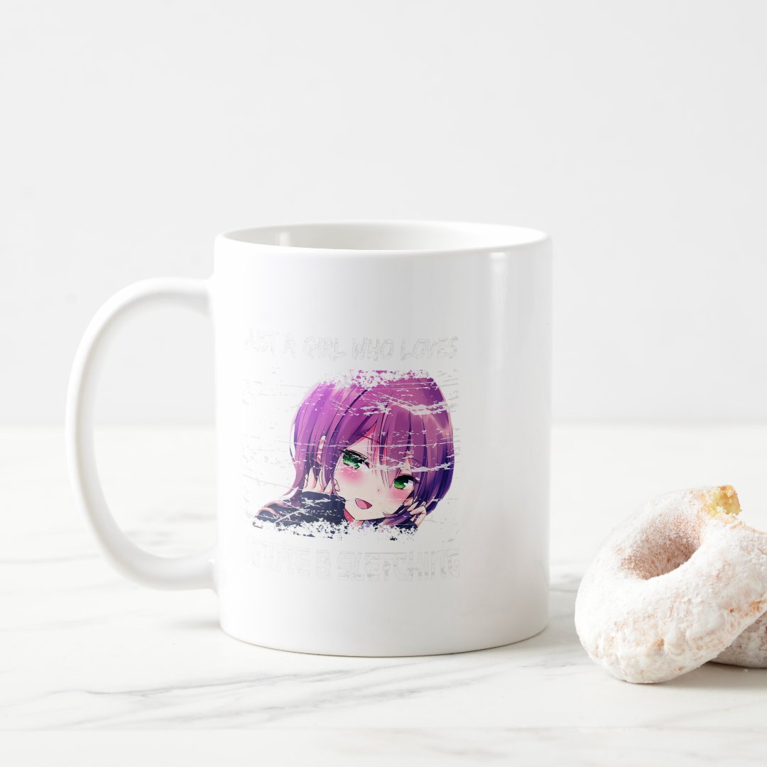 Cute Just a Girl Who Loves Anime and Sketching Tee Coffee Mug Anime Kupa Bardak Modern Anime Baskılı Kupa