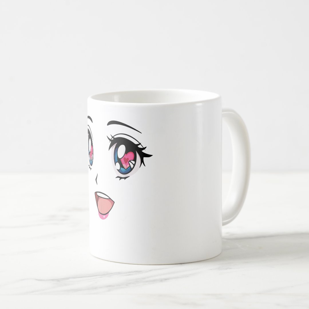 Cute Kawaii Anime Girl Face Manga Style Coffee Mug Anime Kupa Bardak Modern Anime Baskılı Kupa