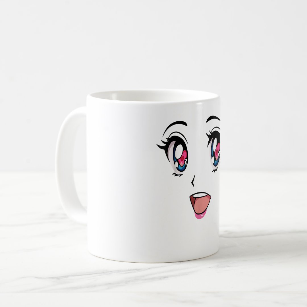 Cute Kawaii Anime Girl Face Manga Style Coffee Mug Anime Kupa Bardak Modern Anime Baskılı Kupa