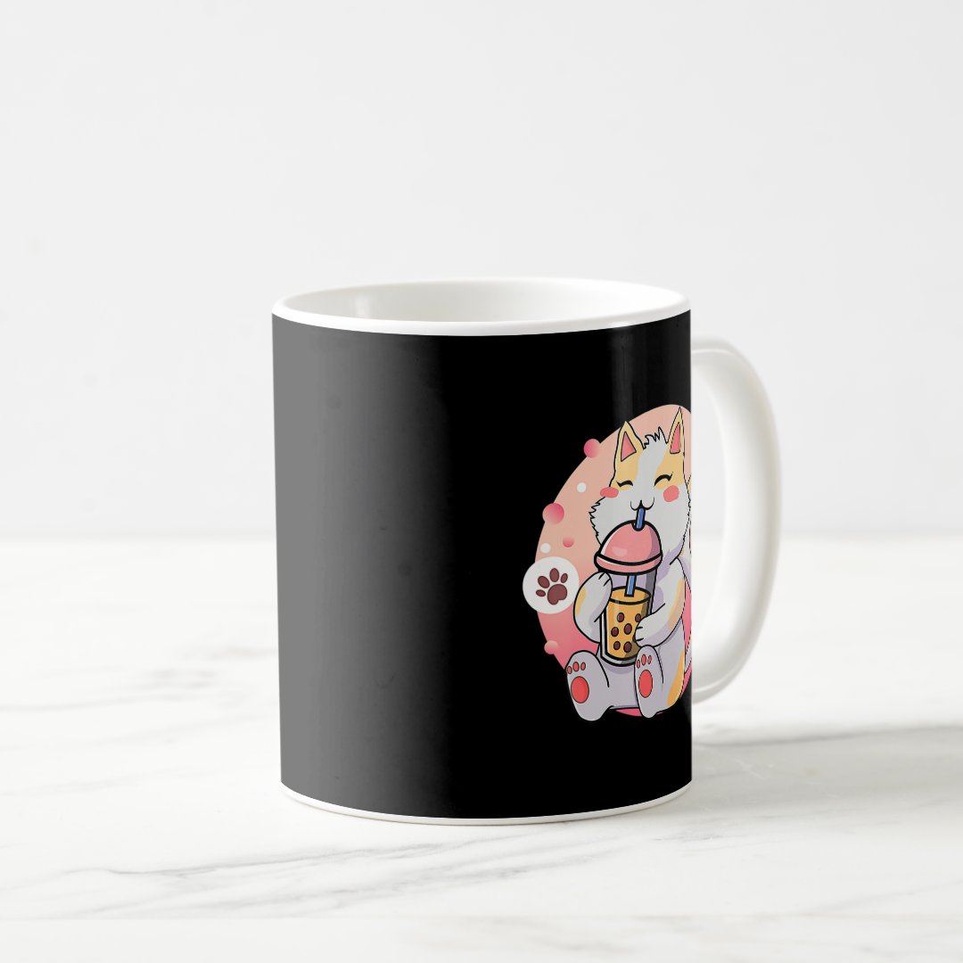 Cute Kawaii Cat Boba Tea Anime Kitten Gift Kids Gi Coffee Mug Anime Kupa Bardak Modern Anime Baskılı Kupa