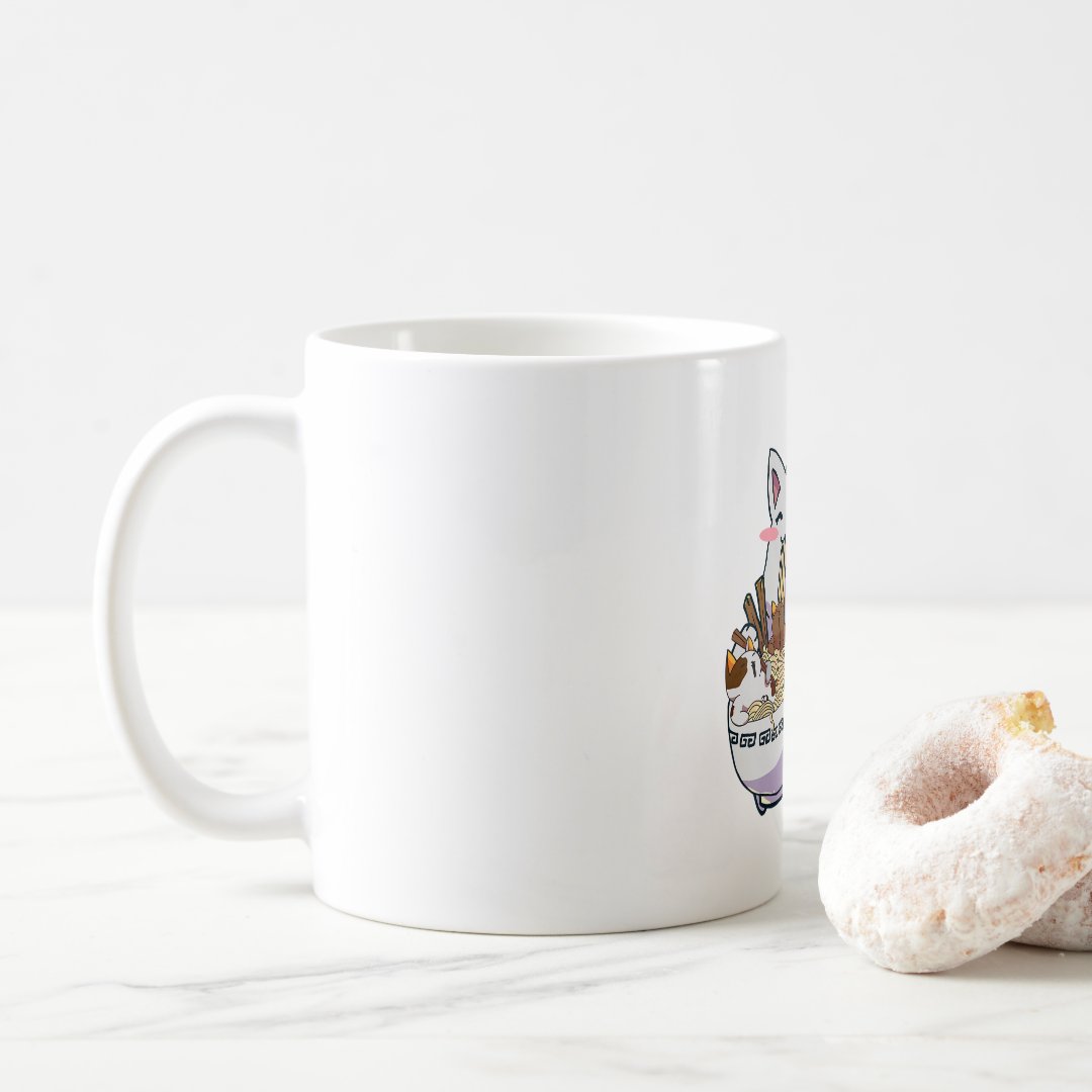 Cute Neko Cat With Ramen Noodles Bowl Anime Japane Coffee Mug Anime Kupa Bardak Modern Anime Baskılı Kupa