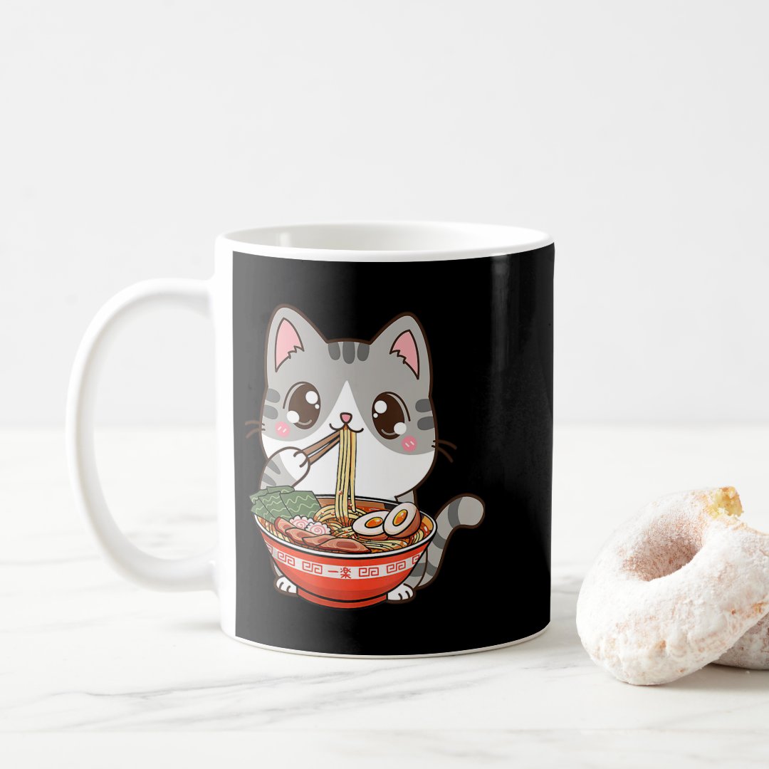 Cute Ramen Cat Kawaii Anime Japanese Food Boy Girl Coffee Mug Anime Kupa Bardak Modern Anime Baskılı Kupa
