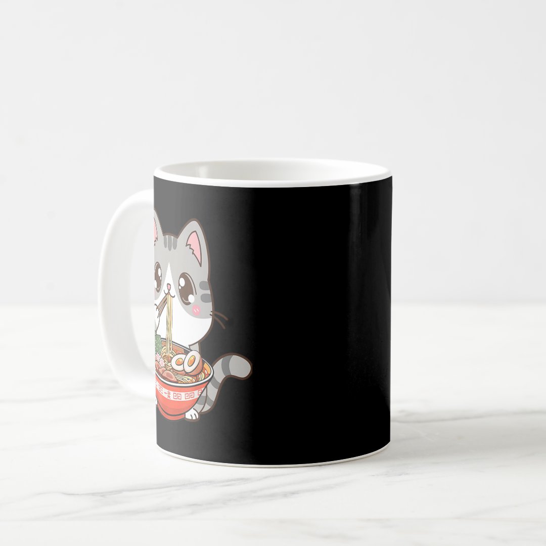 Cute Ramen Cat Kawaii Anime Japanese Food Boy Girl Coffee Mug Anime Kupa Bardak Modern Anime Baskılı Kupa