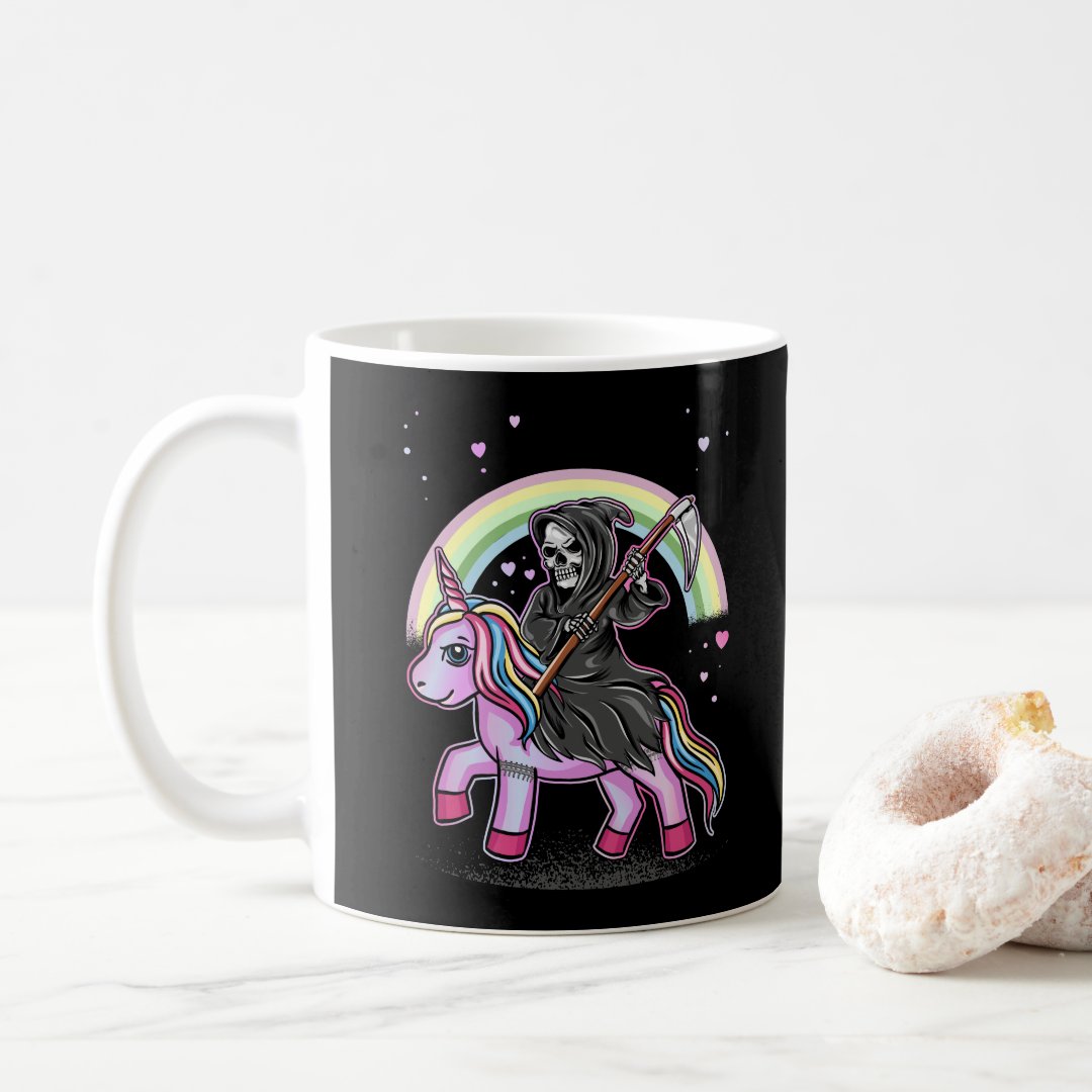Cute Unicorn Reaper Rainbow Pastel Goth Kawaii Coffee Mug Anime Kupa Bardak Modern Anime Baskılı Kupa
