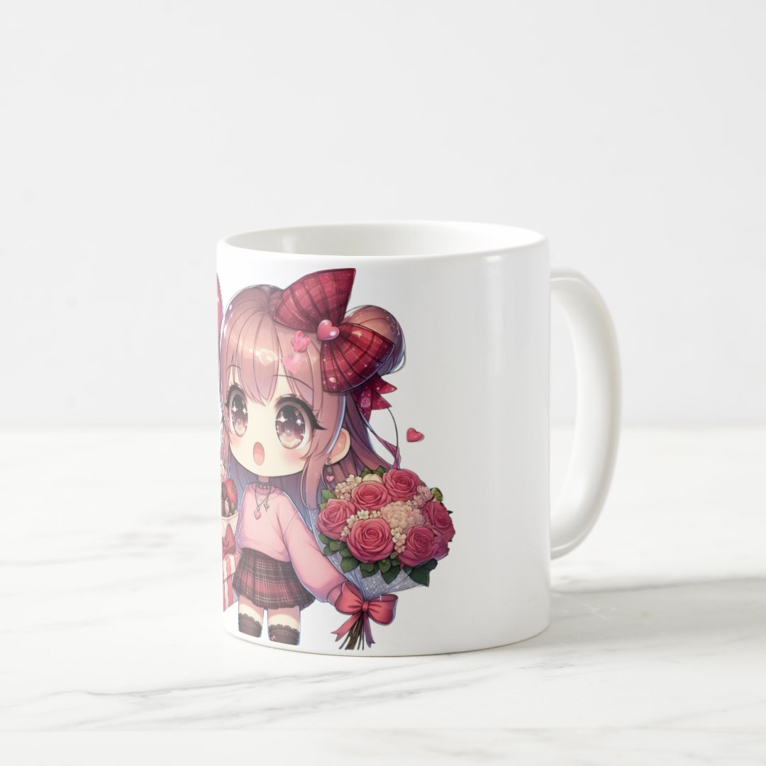 Cute Valentine's day anime girl Coffee Mug Anime Kupa Bardak Modern Anime Baskılı Kupa