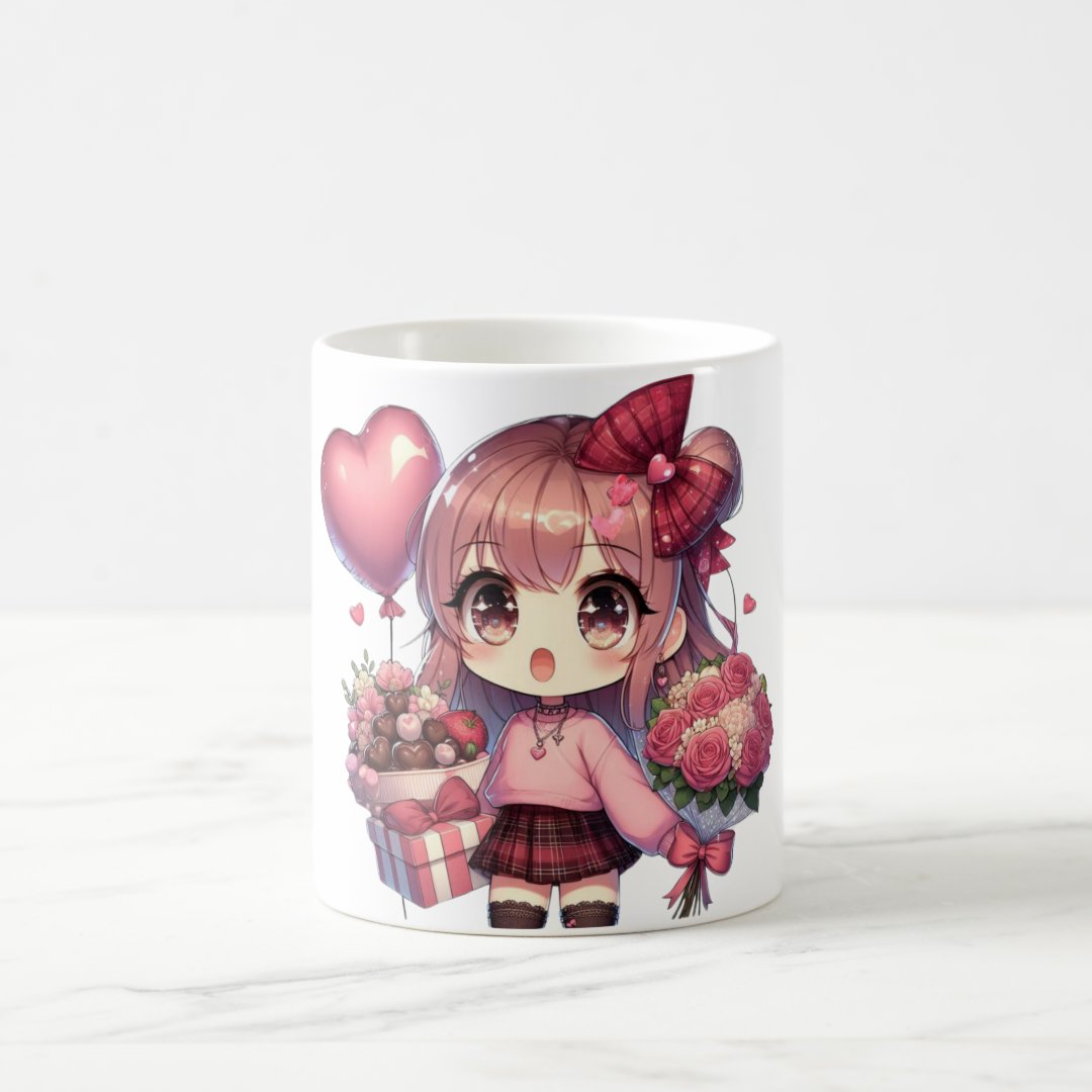 Cute Valentine's day anime girl Coffee Mug Anime Kupa Bardak Modern Anime Baskılı Kupa