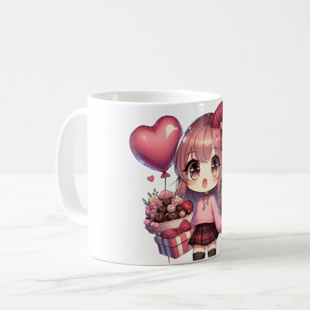 Cute Valentine's day anime girl Coffee Mug Anime Kupa Bardak Modern Anime Baskılı Kupa