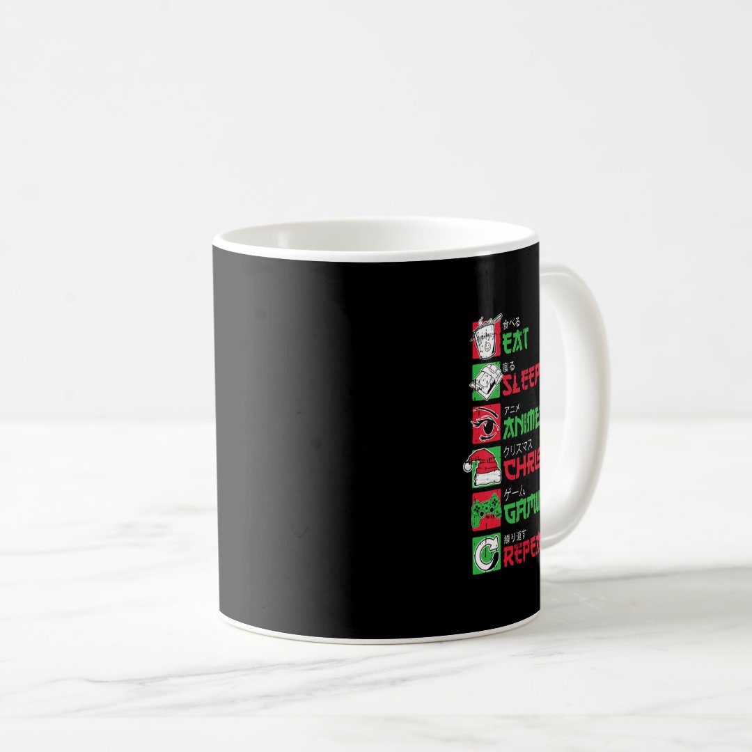 Eat Sleep Anime Gaming Christmas Pajama X-Mas Holi Coffee Mug Anime Kupa Bardak Modern Anime Baskılı Kupa