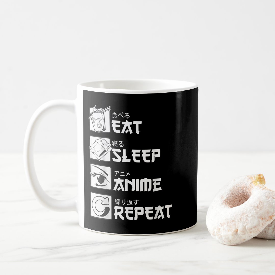 Eat Sleep Anime Repea, Funny Japanese Manga Gift T Coffee Mug Anime Kupa Bardak Modern Anime Baskılı Kupa