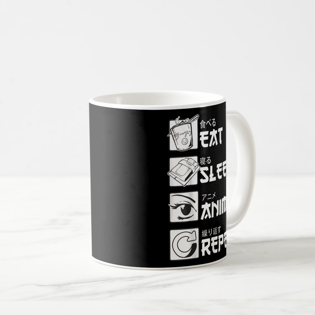 Eat Sleep Anime Repea, Funny Japanese Manga Gift T Coffee Mug Anime Kupa Bardak Modern Anime Baskılı Kupa