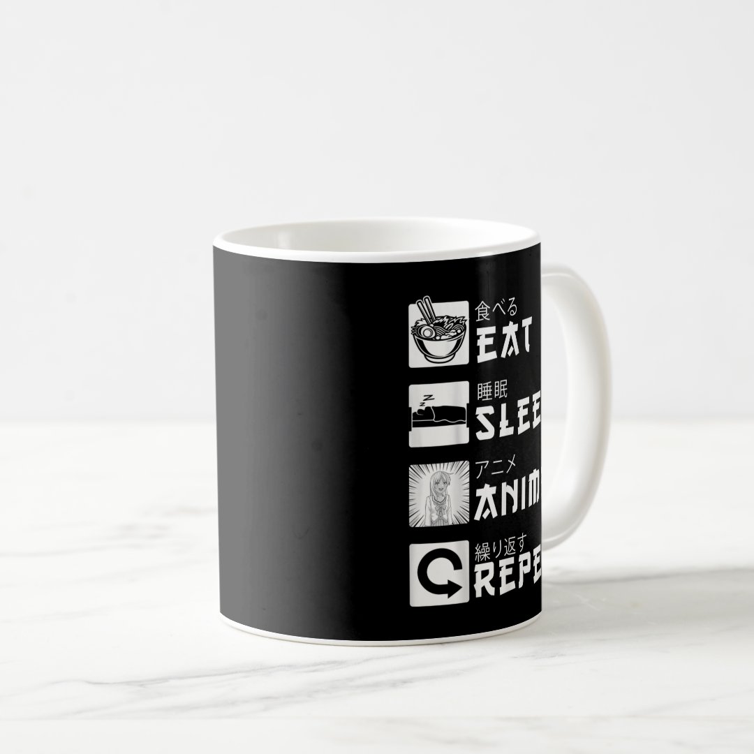 Eat Sleep Anime Repeat Japanese Manga Lover Cospla Coffee Mug Anime Kupa Bardak Modern Anime Baskılı Kupa