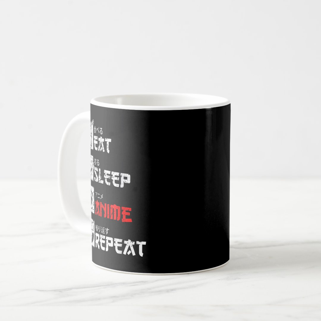 Eat Sleep Anime Repeat Manga Japan Kanji Weeb Vint Coffee Mug Anime Kupa Bardak Modern Anime Baskılı Kupa