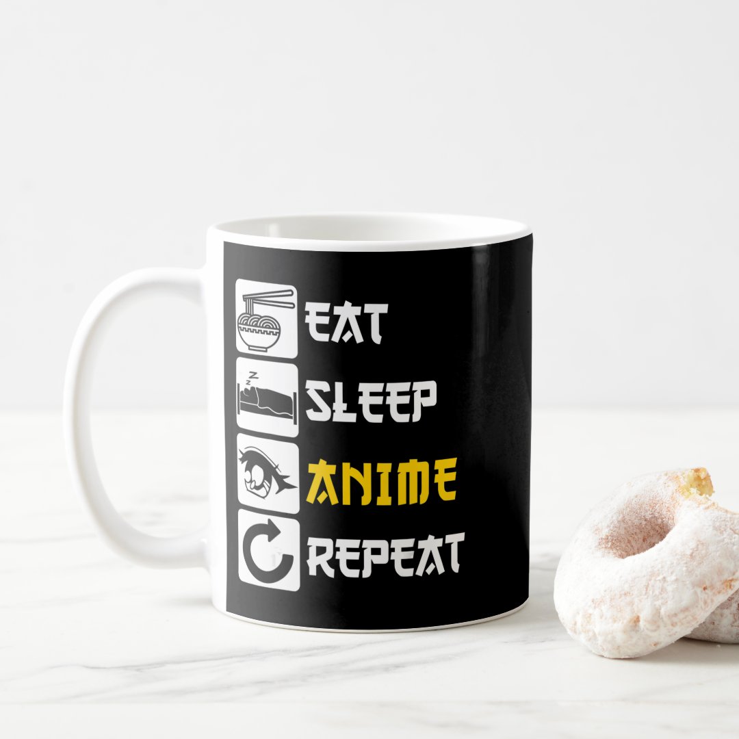 Eat Sleep Anime Repeat  Manga Japan Saying Cosplay Coffee Mug Anime Kupa Bardak Modern Anime Baskılı Kupa