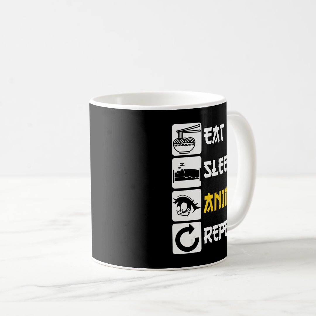 Eat Sleep Anime Repeat  Manga Japan Saying Cosplay Coffee Mug Anime Kupa Bardak Modern Anime Baskılı Kupa
