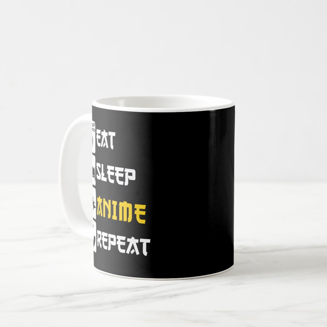 Eat Sleep Anime Repeat  Manga Japan Saying Cosplay Coffee Mug Anime Kupa Bardak Modern Anime Baskılı Kupa
