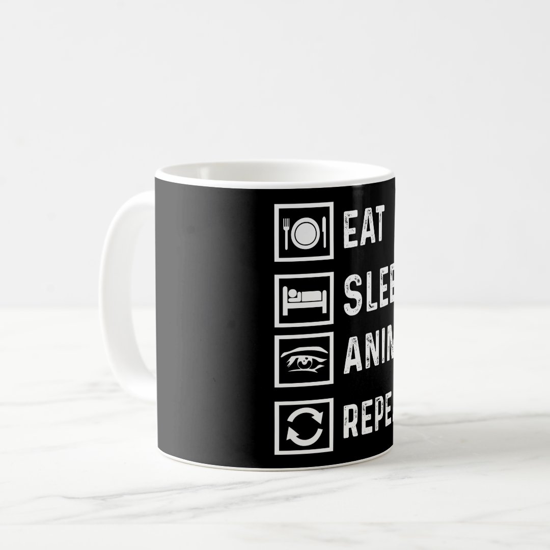 Eat Sleep Anime Repeat Manga Japanese funny Gift Coffee Mug Anime Kupa Bardak Modern Anime Baskılı Kupa