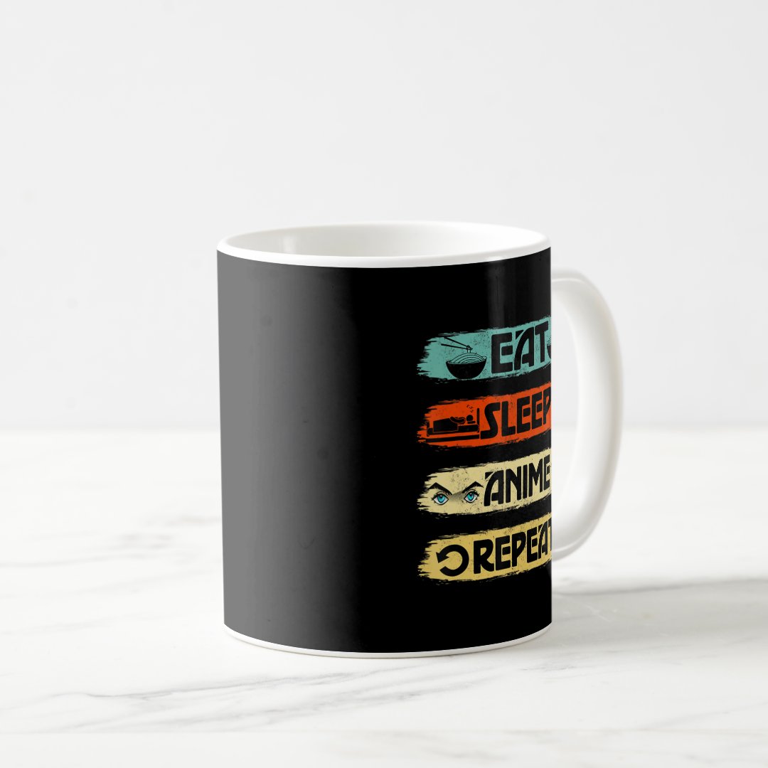 Eat Sleep Anime Repeat Ramen Kawaii Japanese Manga Coffee Mug Anime Kupa Bardak Modern Anime Baskılı Kupa