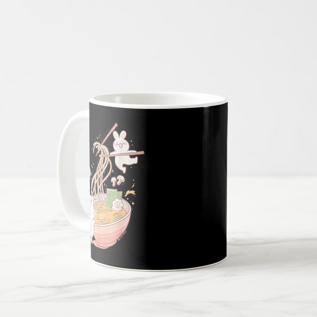 Fun Bunny Rabbit Ramen Noodle Soup Anime Kawaii Ae Coffee Mug Anime Kupa Bardak Modern Anime Baskılı Kupa