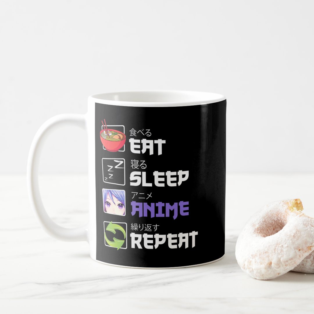 Fun  Eat Sleep Anime Repeat Anime Japan Manga Gift Coffee Mug Anime Kupa Bardak Modern Anime Baskılı Kupa