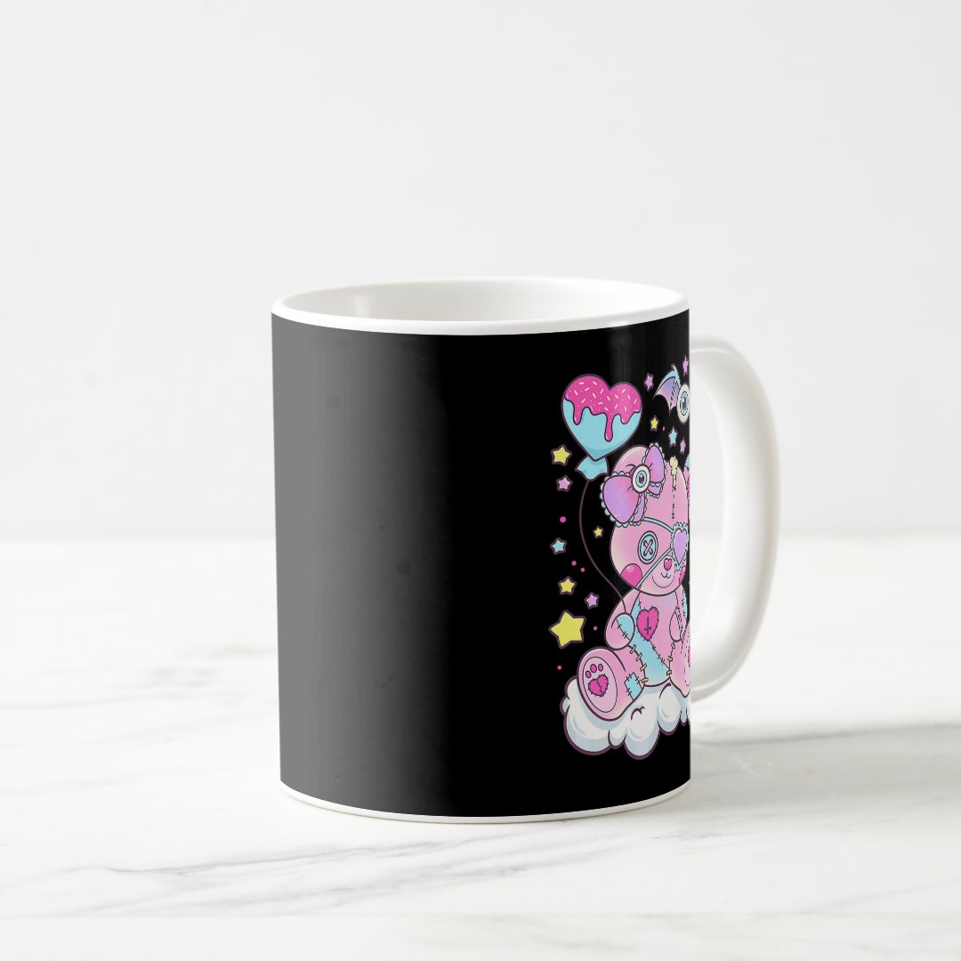 Fun Kawaii Pastel Goth Cute Creepy Bear Anime Japa Coffee Mug Anime Kupa Bardak Modern Anime Baskılı Kupa