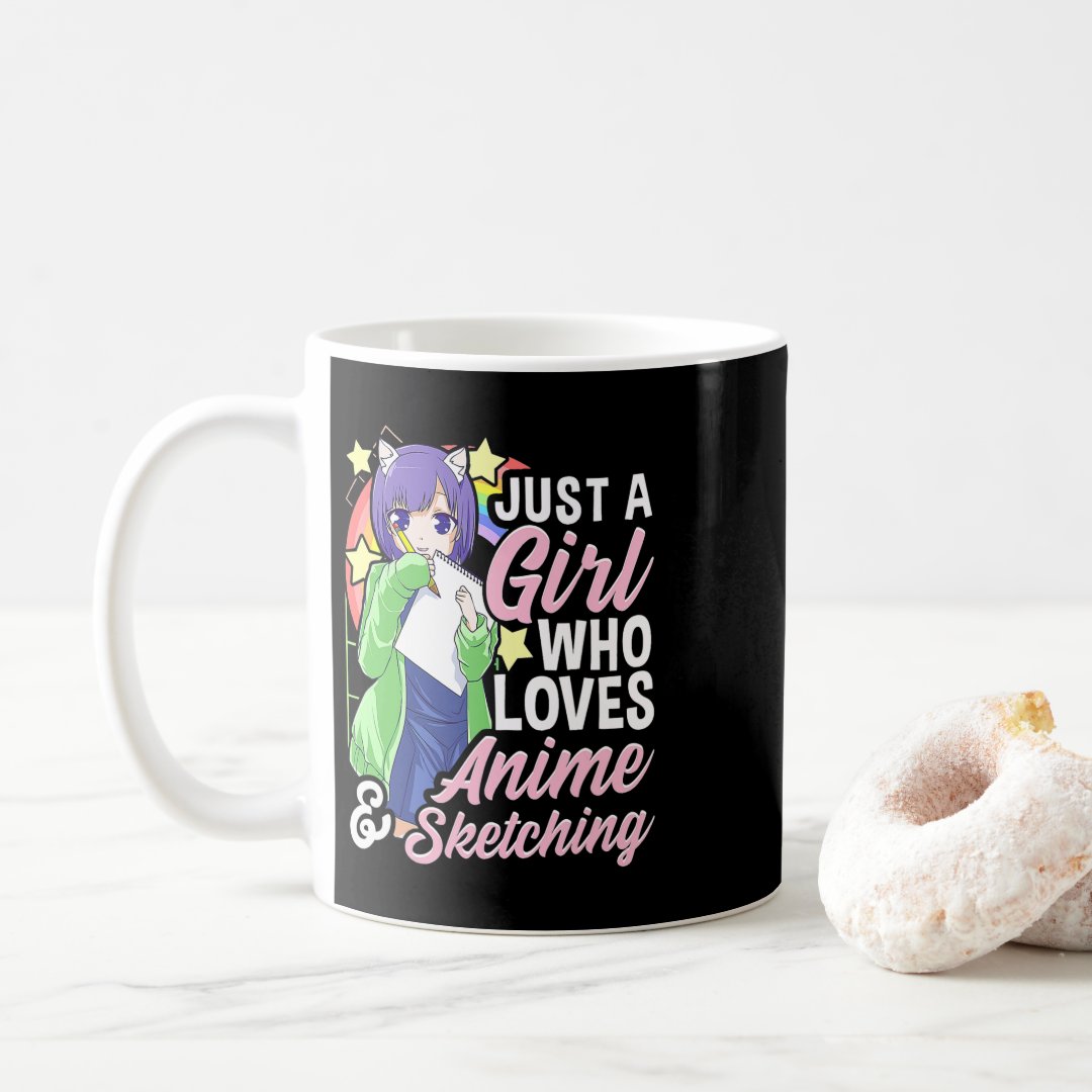Funny Girl Just A Girl Who Loves Anime and Sketchi Coffee Mug Anime Kupa Bardak Modern Anime Baskılı Kupa