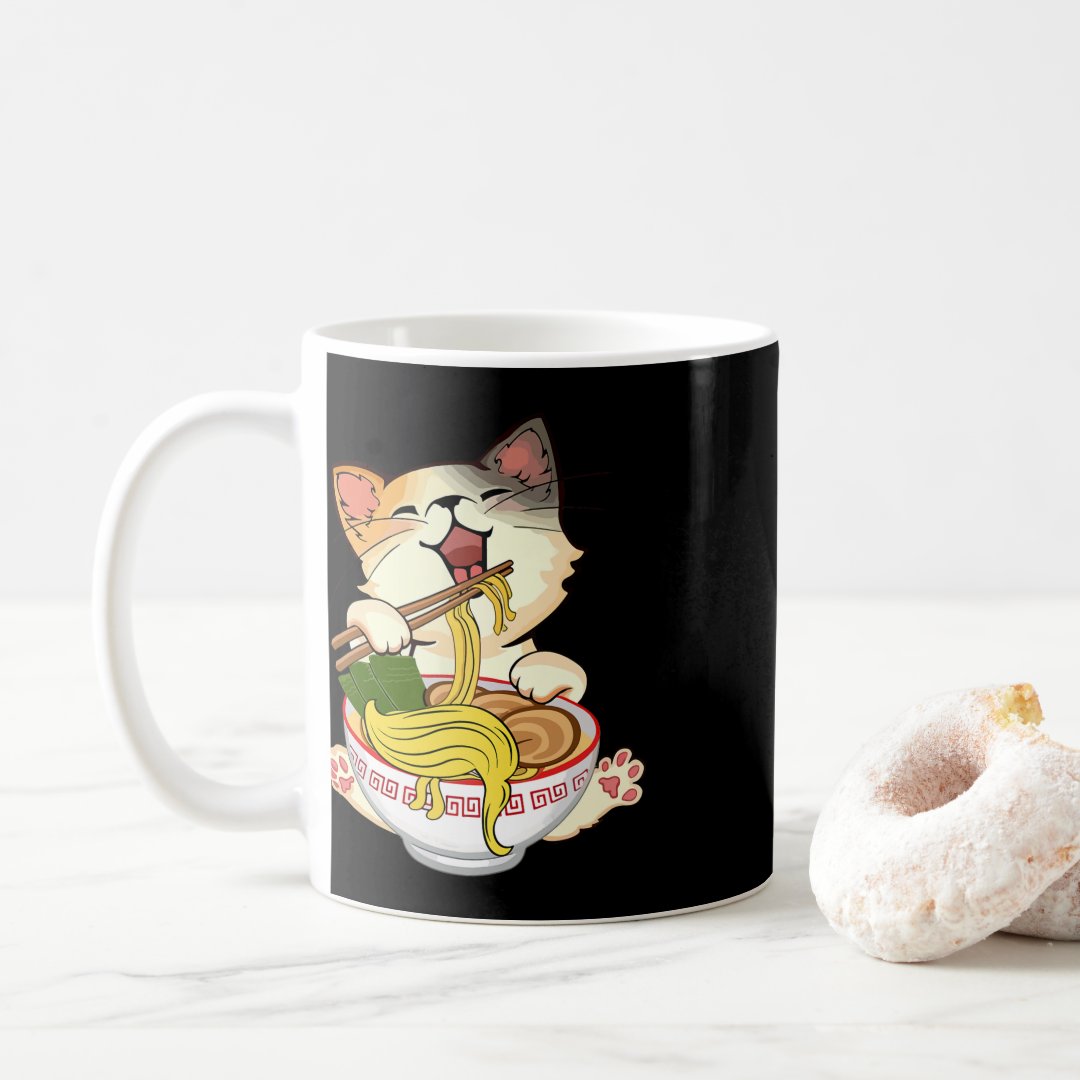 Funny Kamala Anime Cat Eating Ramen Trump Noodles  Coffee Mug Anime Kupa Bardak Modern Anime Baskılı Kupa