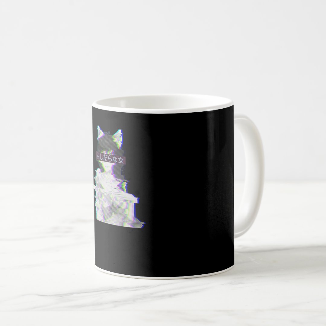 Glitch Manga Babe Waifu Hentai Aesthetic Vaporwave Coffee Mug Anime Kupa Bardak Modern Anime Baskılı Kupa