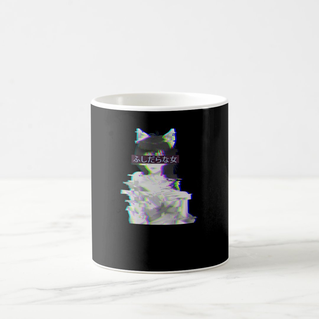 Glitch Manga Babe Waifu Hentai Aesthetic Vaporwave Coffee Mug Anime Kupa Bardak Modern Anime Baskılı Kupa