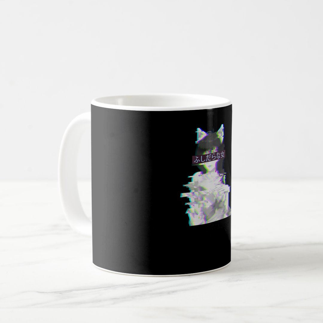 Glitch Manga Babe Waifu Hentai Aesthetic Vaporwave Coffee Mug Anime Kupa Bardak Modern Anime Baskılı Kupa
