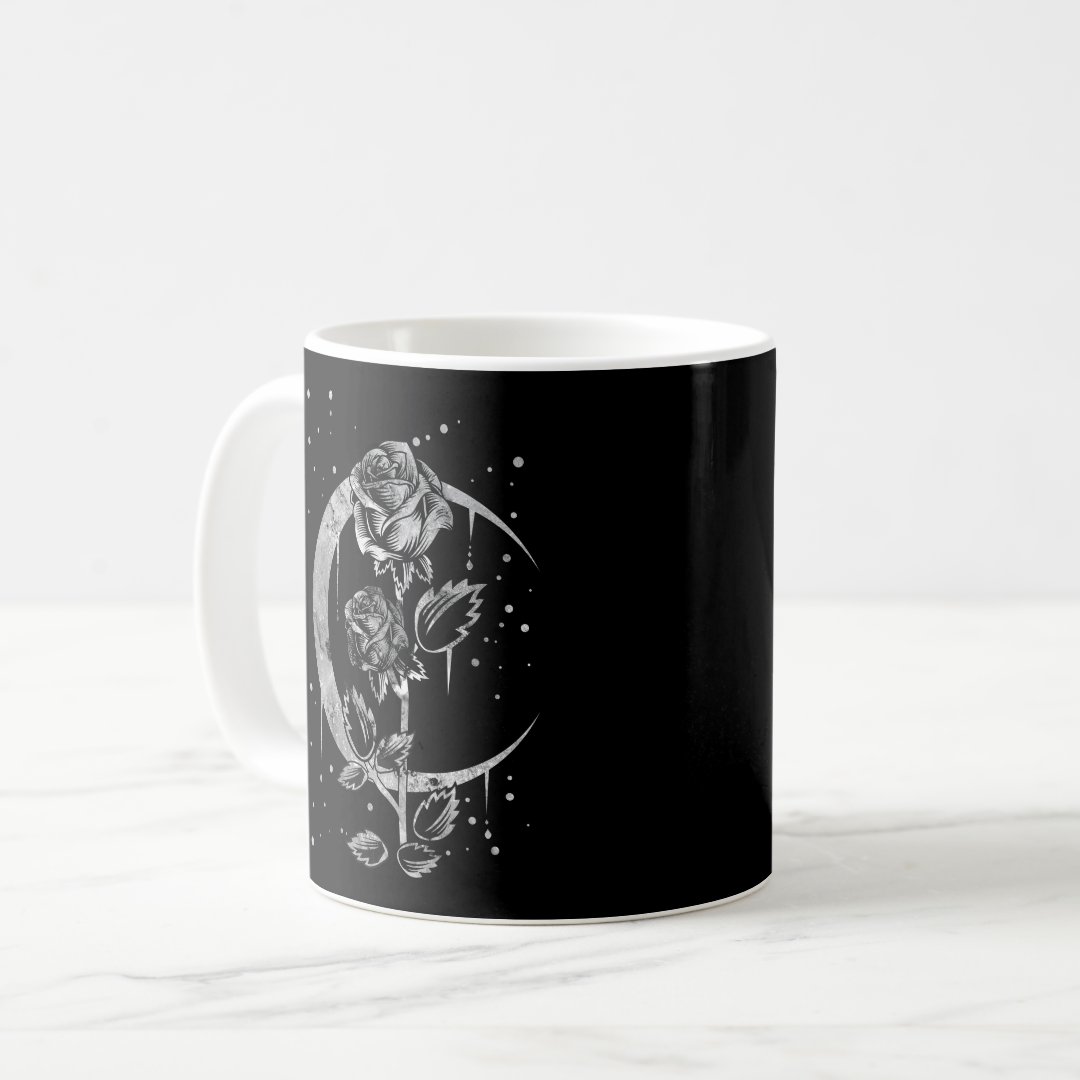 Gothic Moon Rose Crescent Witchy Art Coffee Mug Anime Kupa Bardak Modern Anime Baskılı Kupa