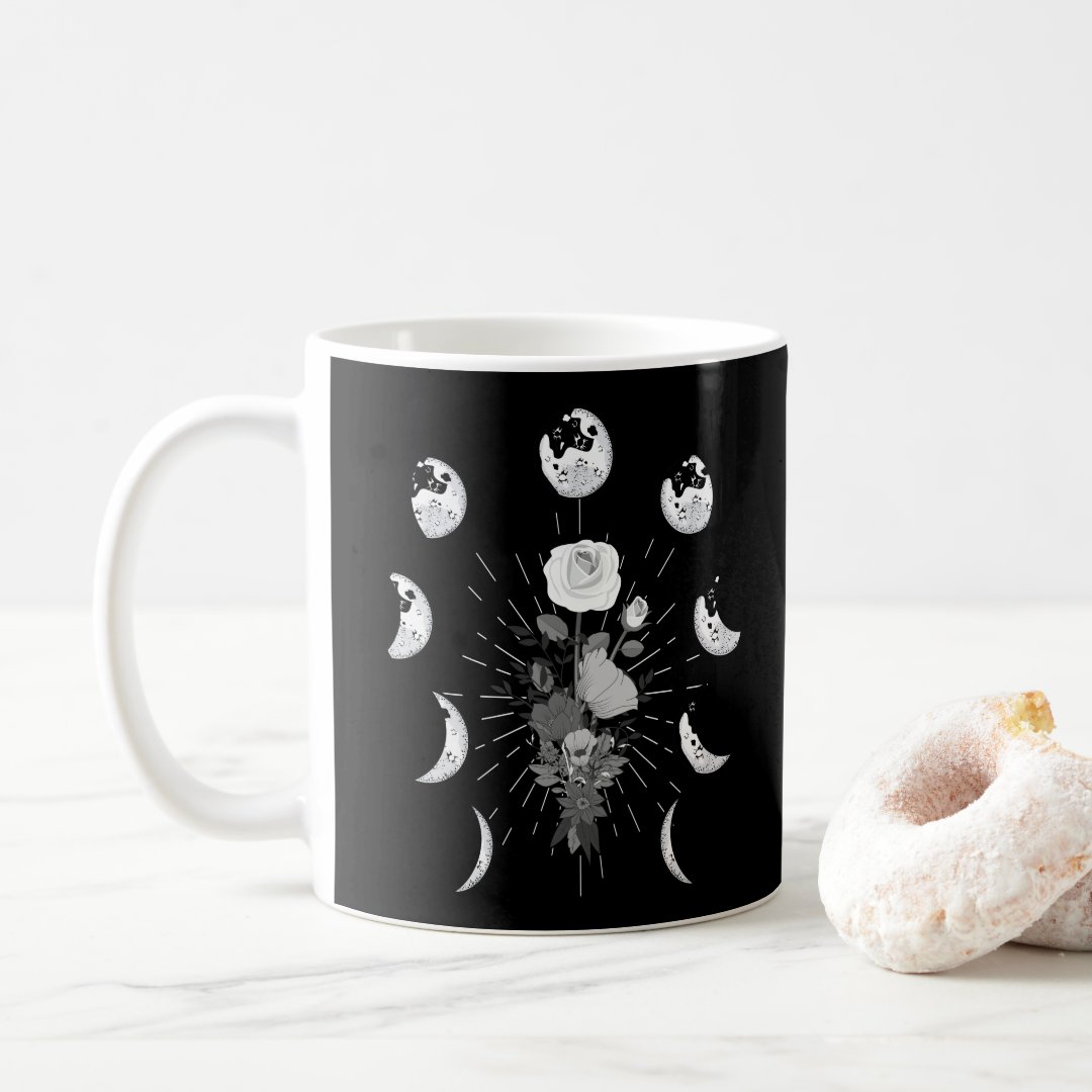 Gothic Rose Moon phases Witchy Crescent Coffee Mug Anime Kupa Bardak Modern Anime Baskılı Kupa