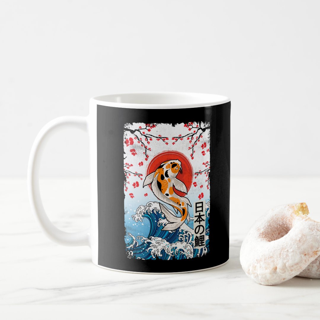Great Wave off Kanagawa Cherry Blossom Koi Fish Coffee Mug Anime Kupa Bardak Modern Anime Baskılı Kupa